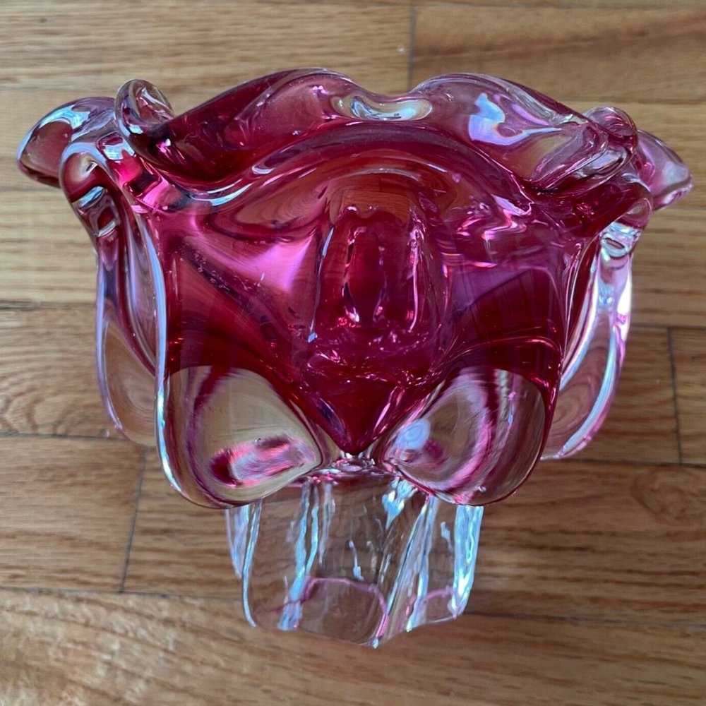 Bohemian Hand Cut Raspberry Glass Art Table Design Easter Boho Vase Home Decor